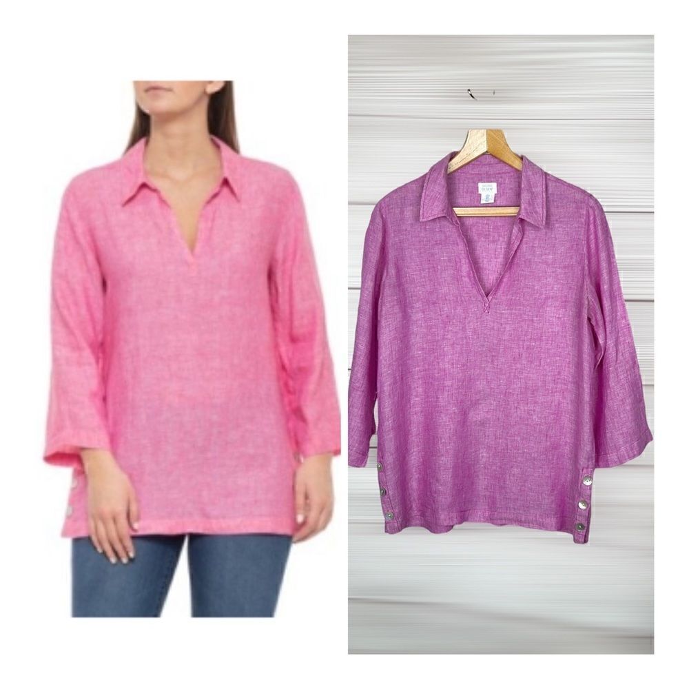 Sigrid Olsen Linen Top Tunic Blouse